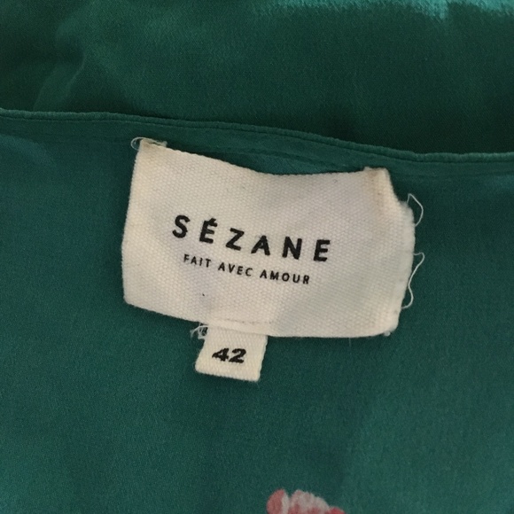 SEZANE Green Floral Silk ANNA Blouse 42 - Picture 4 of 9
